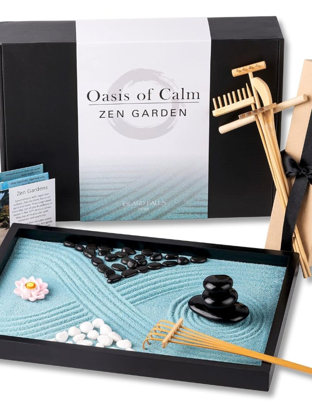 Oasis of Calm Zen Garden Kit for Desk, Mini Zen Garden 11x8in Decor